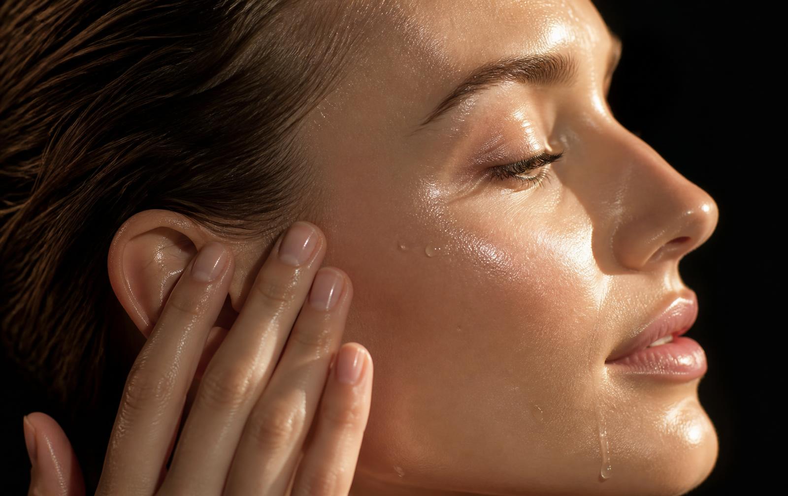 Close-up of luminous, resurfaced facial skin after laser treatment at THEIA Aesthetics