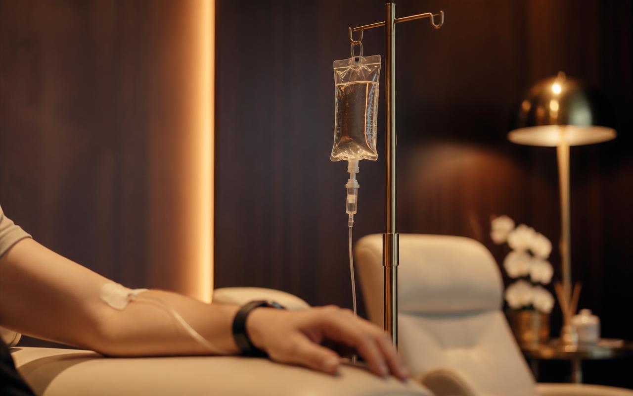 NAD+ infusion in the longevity suite at THEIA Aesthetics in San Antonio